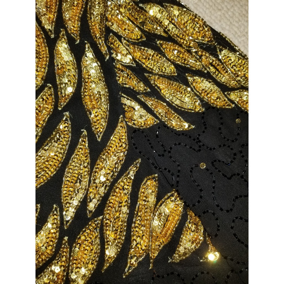 Womens Top-ROAMAN'S-'Black/Bronze' beaded silky holiday formal whimsigoth-24W - Picture 5 of 8